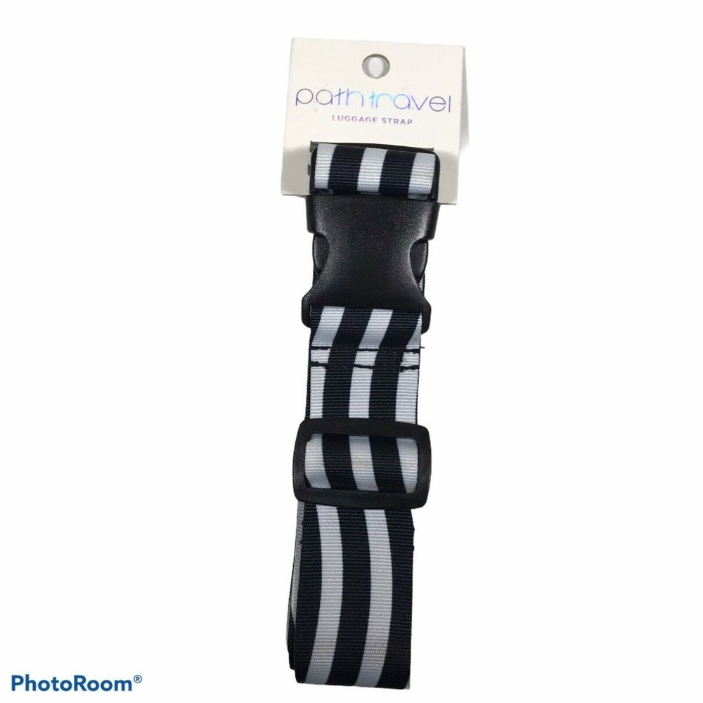 Path Travel Adjustable Luggage Strap Black And White Striped 82 in x 1.5 in New